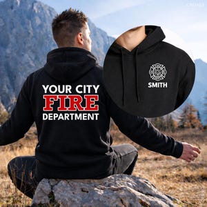 Custom Fire Department Hoodie, Fire Department Sweatshirt, Firefighter Hoodie Sweatshirt, Thin Red Line Hoodie Retirement Gift