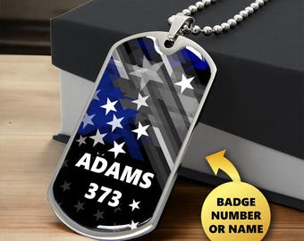 Custom Thin Blue Line Necklace, Police Wife Necklace Gift, Law Enforcement Police Badge Necklace, Thin Blue Line Dog Tag Jewelry