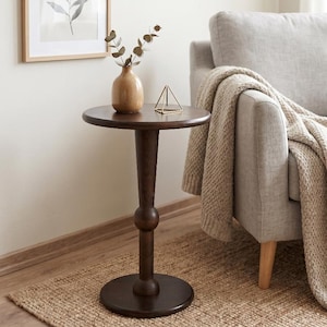 Handmade Wooden Pedestal Side Table – Modern Round Accent Coffee Table for Living Room, Bedroom or Office, Unique Gift Idea