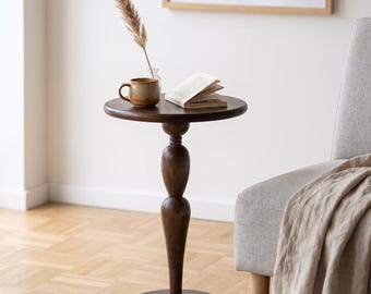 Moderne houten sokkel bijzettafel – Handgemaakte ronde accenttafel voor woonkamer, slaapkamer, koffiehoek, boerderijcadeau