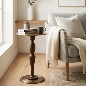 Handmade Wooden & Metal Pedestal Side Table – Sculptural Accent End Table, Modern Rustic Living Room Sofa Table, Luxury Minimal Home Decor

Add timeless elegance to your space with this handmade wooden and metal pedestal side table, designed as both a functional piece of furniture and a sculptural statement.

This unique accent table features a beautifully crafted solid wood tabletop paired with a durable metal pedestal base, creating the perfect balance of warmth and modern sophistication.