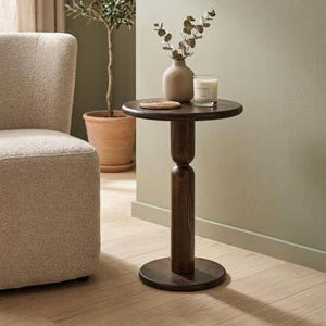 Handmade Wooden Pedestal Side Table – Modern Round Accent Coffee Table for Living Room, Bedroom or Office, Unique Gift Idea