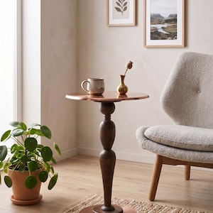 Handmade Wooden & Metal Pedestal Side Table – Sculptural Accent End Table, Modern Rustic Living Room Sofa Table, Luxury Minimal Home Decor

Add timeless elegance to your space with this handmade wooden and metal pedestal side table, designed as both a functional piece of furniture and a sculptural statement.

This unique accent table features a beautifully crafted solid wood tabletop paired with a durable metal pedestal base, creating the perfect balance of warmth and modern sophistication.