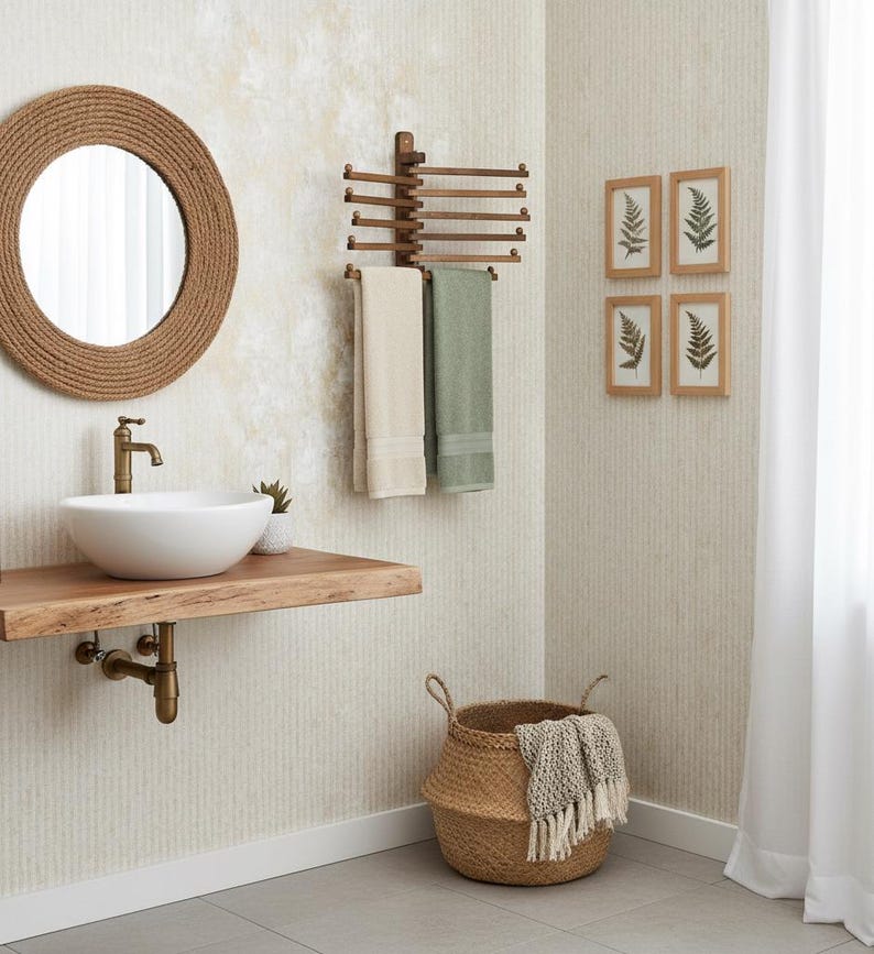 Handmade Rotating Wooden Coat Rack, Wall-Mounted Wood Hooks for Entryway, Kitchen, Bathroom, Space-Saving Hangers for Clothes, Towels, Bags