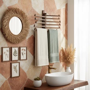 Handmade Rotating Wooden Coat Rack, Wall-Mounted Wood Hooks for Entryway, Kitchen, Bathroom, Space-Saving Hangers for Clothes, Towels, Bags