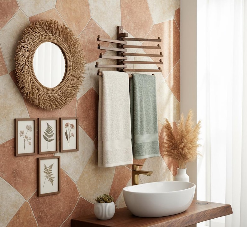 Handmade Rotating Wooden Coat Rack, Wall-Mounted Wood Hooks for Entryway, Kitchen, Bathroom, Space-Saving Hangers for Clothes, Towels, Bags