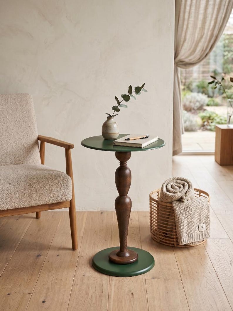 Handmade Wooden & Metal Pedestal Side Table – Sculptural Accent End Table, Modern Rustic Living Room Sofa Table, Luxury Minimal Home Decor

Add timeless elegance to your space with this handmade wooden and metal pedestal side table, designed as both a functional piece of furniture and a sculptural statement.

This unique accent table features a beautifully crafted solid wood tabletop paired with a durable metal pedestal base, creating the perfect balance of warmth and modern sophistication.