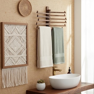 Handmade Rotating Wooden Coat Rack, Wall-Mounted Wood Hooks for Entryway, Kitchen, Bathroom, Space-Saving Hangers for Clothes, Towels, Bags