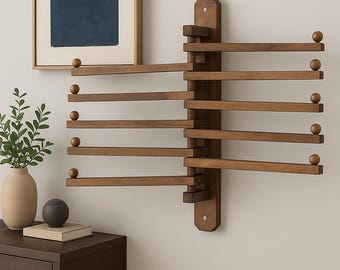 Handmade Rotating Wooden Coat Rack, Wall-mounted Wood Hooks for