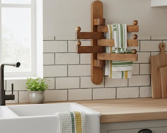 Space-Saving Rotating Wooden Coat Rack - Wall-Mounted Peg Hooks for Clothes, Towels, Bags - Handmade Wood Storage Organizer