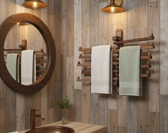 Handmade Rotating Wooden Coat Rack, Wall-Mounted Wood Hooks for Entryway, Kitchen, Bathroom, Space-Saving Hangers for Clothes, Towels, Bags