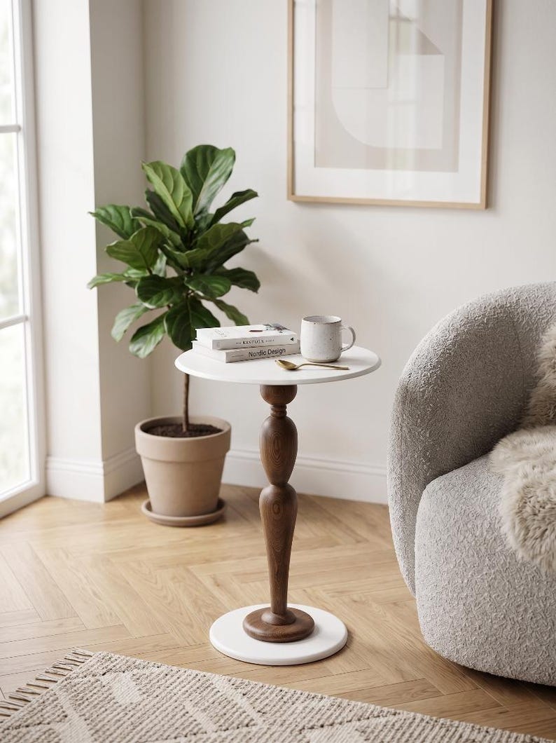 Handmade Wooden & Metal Pedestal Side Table – Sculptural Accent End Table, Modern Rustic Living Room Sofa Table, Luxury Minimal Home Decor

Add timeless elegance to your space with this handmade wooden and metal pedestal side table, designed as both a functional piece of furniture and a sculptural statement.

This unique accent table features a beautifully crafted solid wood tabletop paired with a durable metal pedestal base, creating the perfect balance of warmth and modern sophistication.