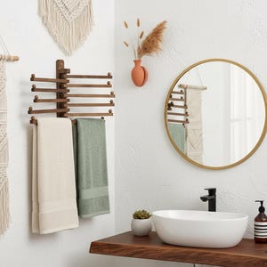 Handmade Rotating Wooden Coat Rack, Wall-Mounted Wood Hooks for Entryway, Kitchen, Bathroom, Space-Saving Hangers for Clothes, Towels, Bags