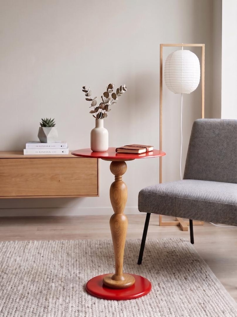 Handmade Wooden & Metal Pedestal Side Table – Sculptural Accent End Table, Modern Rustic Living Room Sofa Table, Luxury Minimal Home Decor

Add timeless elegance to your space with this handmade wooden and metal pedestal side table, designed as both a functional piece of furniture and a sculptural statement.

This unique accent table features a beautifully crafted solid wood tabletop paired with a durable metal pedestal base, creating the perfect balance of warmth and modern sophistication.