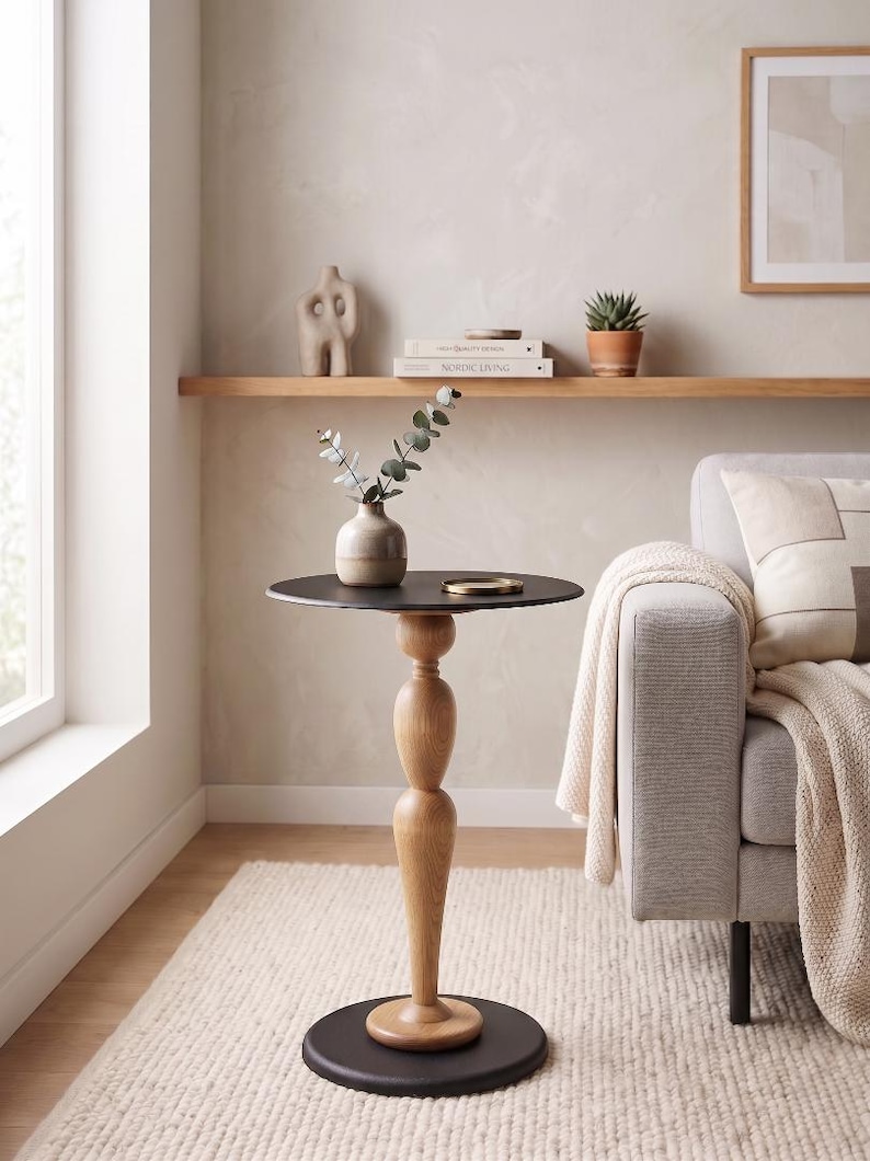 Handmade Wooden & Metal Pedestal Side Table – Sculptural Accent End Table, Modern Rustic Living Room Sofa Table, Luxury Minimal Home Decor

Add timeless elegance to your space with this handmade wooden and metal pedestal side table, designed as both a functional piece of furniture and a sculptural statement.

This unique accent table features a beautifully crafted solid wood tabletop paired with a durable metal pedestal base, creating the perfect balance of warmth and modern sophistication.