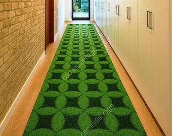 Alfombra de pasillo de lana tejida a mano, alfombra geométrica verde musgo para pasillo, alfombra de entrada de tamaño personalizado