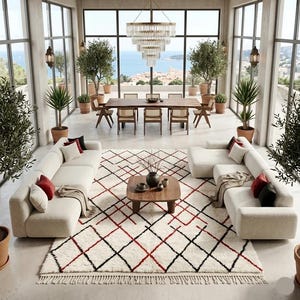 Moroccan Beni Ourain Wool Rug, Berber Style Rug Cream Diamond Pattern Boho Area Rugs,