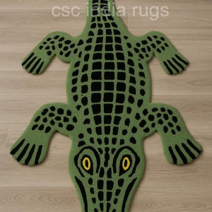 Handmade Crocodile Rug: Mehndi Green Kids Nursery Play Mat