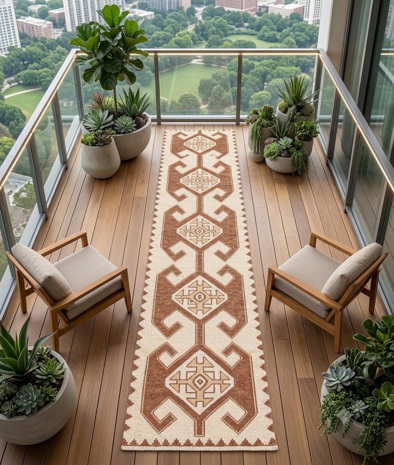 Vintage Oushak Tribal Wool Runner Rug - Hand Knotted Turkish Geometric ...