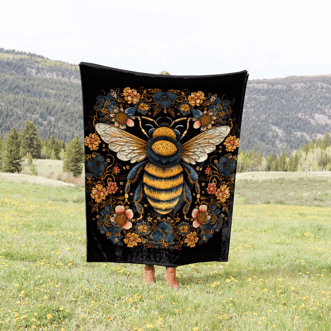 Custom Cottage Core Bee Aesthetic Blanket Floral Ditsy Blanket Goblin