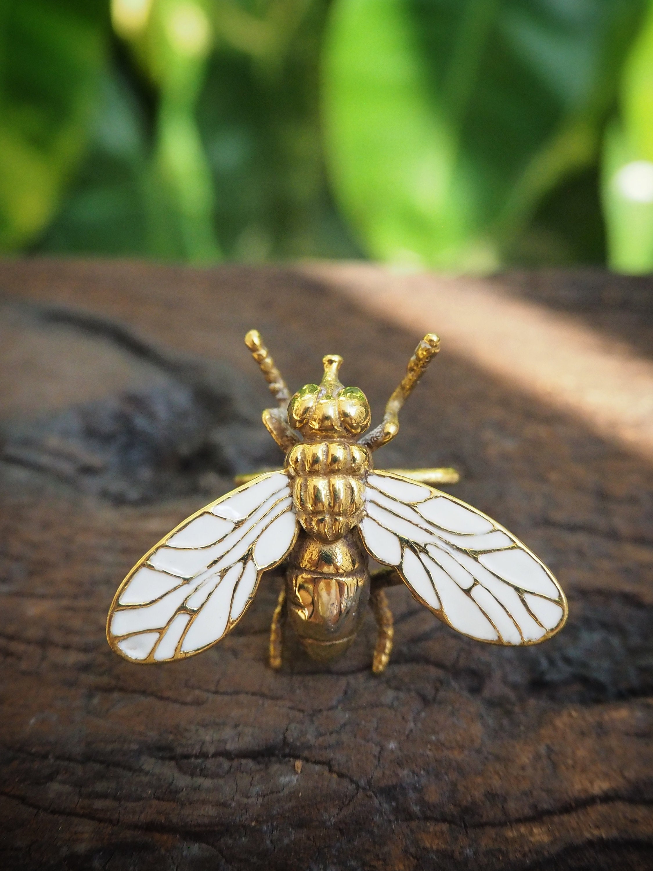 Stereo Fly Rings Flying Fly Ring in Brass With White Enamel Wings. Adjustable Size. - Etsy