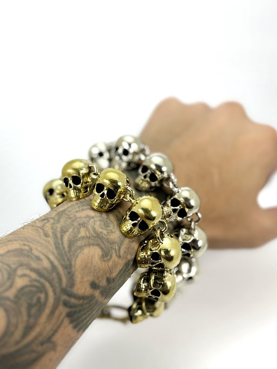 Bracciale Teschio Con Cristalli CZ Per Donna – Regolabile, Placcato Oro E Argento – Gioiello Dal Fascino Rock