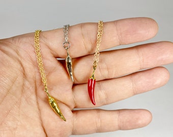 Tiny Enamel Chili Miniature Necklace Available in 3 Colourways.
