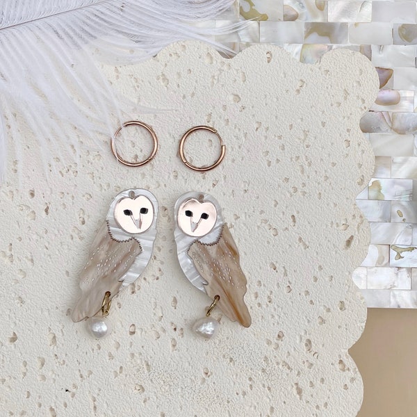 Handcrafted Tasmanian Masked Owl Acrylic Earrings - Unique Wildlife-Inspired Jewelry