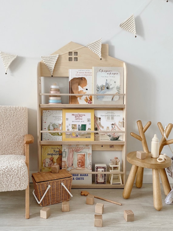 VEELOK 3 Tier Kids Bookshelf Bookcase, House Shape Book Shelf For Kids Rooms Nursery, Montessori Bookshelf, Kids Book Shelf And Toy