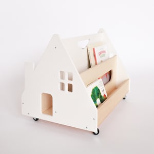 Étagère de sol en bois pour enfants pour livres en forme de maison sur roues/support de livres mobile/support de livres pour enfants/rangement de livres pour tout-petits/bücherregal kinder