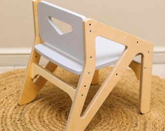 Chaise pour enfants ergonomique réglable, chaise pour tout-petits en pleine croissance, meubles en bois pour enfants Montessori, chaise d'apprentissage confortable, couleur GRIS ET NATUREL