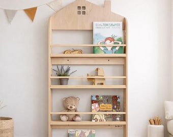 Estantería Montessori para habitación infantil / Estantería de pared con forma de casita.