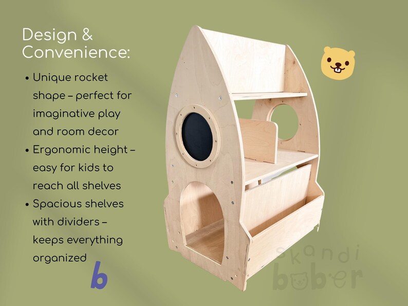 Children's Rocket-shaped Bookcase on Wheels: Rotating Space Rack With ...