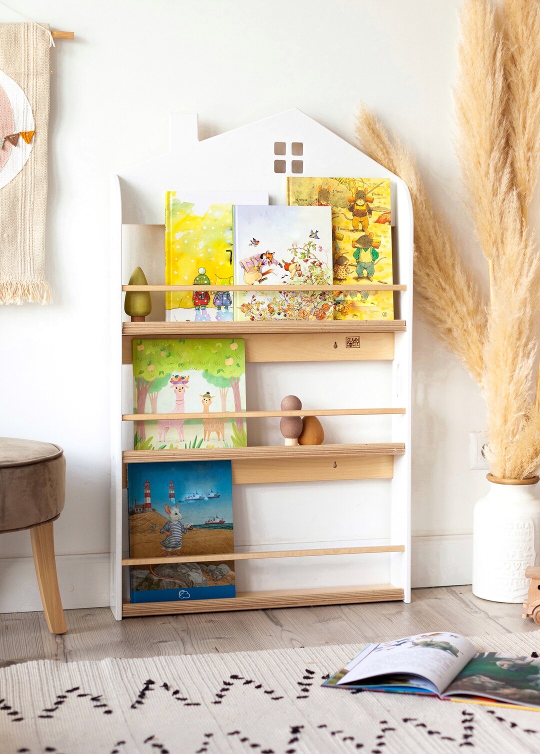 Wall Shelf for Kids Book House Shaped, Children's Bookshelf, Montessori