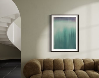 Immersive abstract print with turquoise, green and purple tones