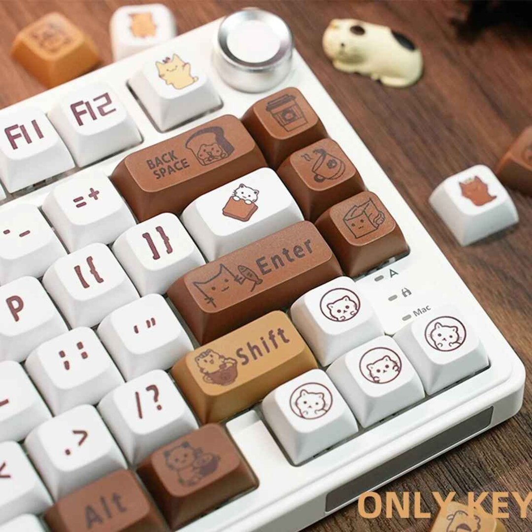 Adorable Cute Cat Café Theme Keycap Set Brown Cat Coffee Design 129 ...