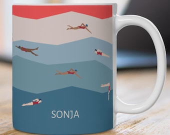 Women Swimmer Mug – Swimming Gift – Swimming Badge Coffee Mug – Water Sports Mug 0.33l & 0.44l – Gift for Swimming Instructor