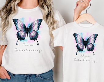 Mom and child matching T-shirt with butterfly personalized with name Matching shirt for the whole family Partner look mother & daughter