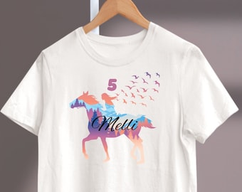 Birthday Girl Personalized Horse Shirt Birthday Kids Birthday Child Gift 2 3 4 5 6 7 8 9 10 11 12 Birthday T-Shirt with Name