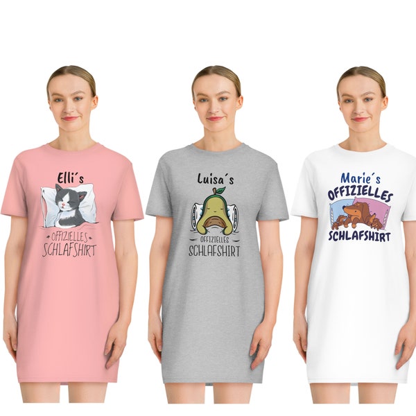 Nachthemd T-Shirt Dress Offizielles Schlafshirt persönlich 100% gekämmte ringgesponnene Bio-Baumwolle Pyjama Geschenk Schlafanzug mit Namen
