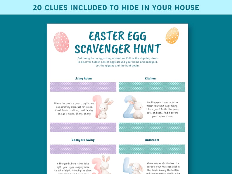 Easter Egg Scavenger Hunt Clues, Printable Easter Hunt Clues Including ...