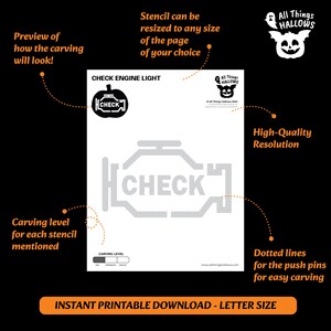 CHECK ENGINE LIGHT Pumpkin Carving Stencil 8 Car Repair Halloween