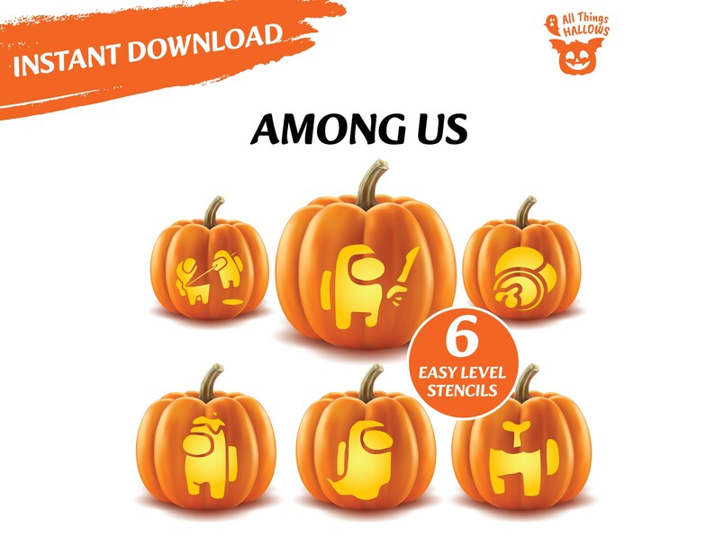 AMONG US Pumpkin Carving Stencil, Easy Crewmates &amp; Imposter Halloween ...