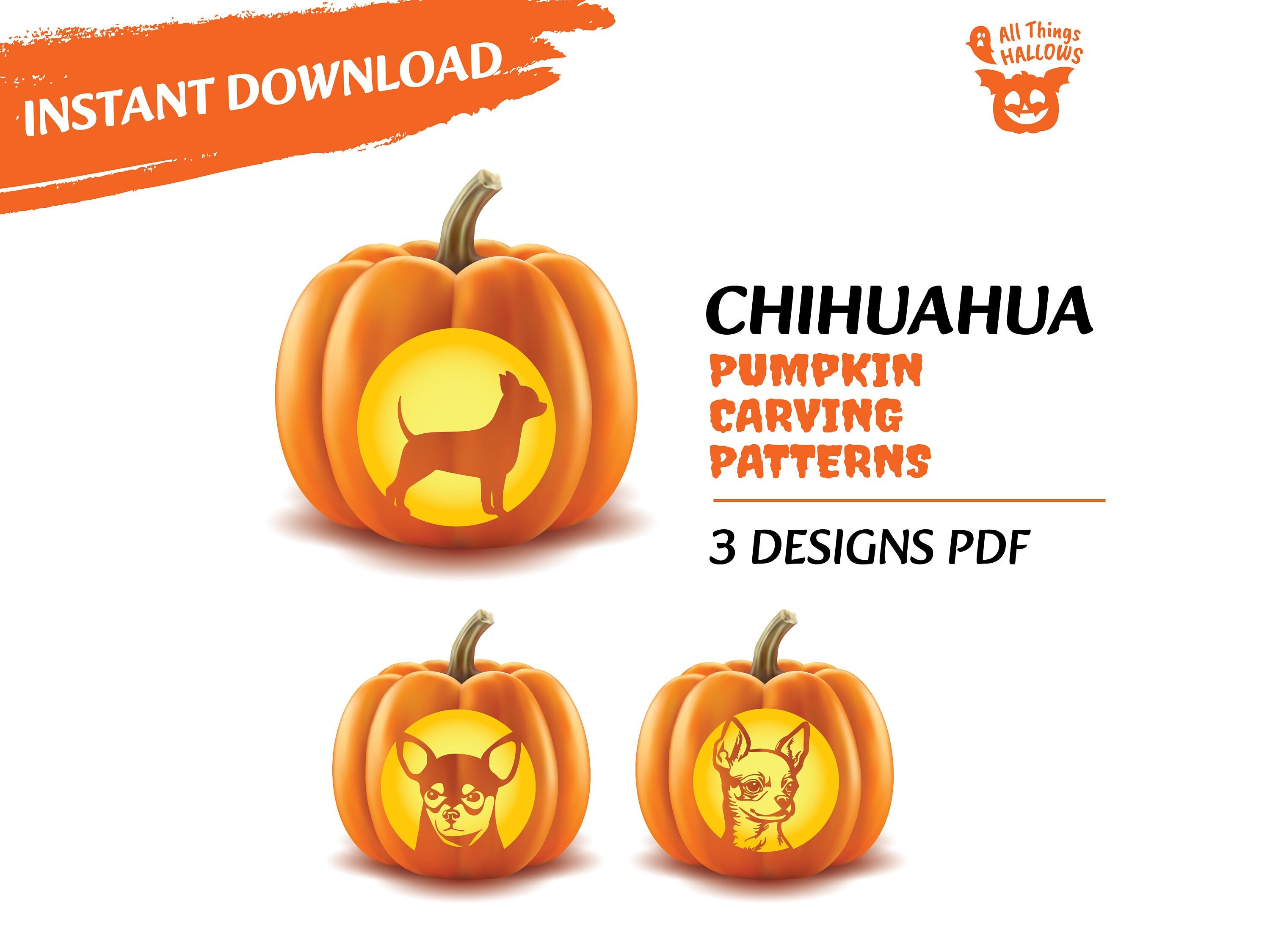 CHIHUAHUA Pumpkin Carving Stencil Template Patterns Dog Breed Instant Download PDF Pumpkin Carving Design Ideas for Dog Pet Lovers Etsy UK