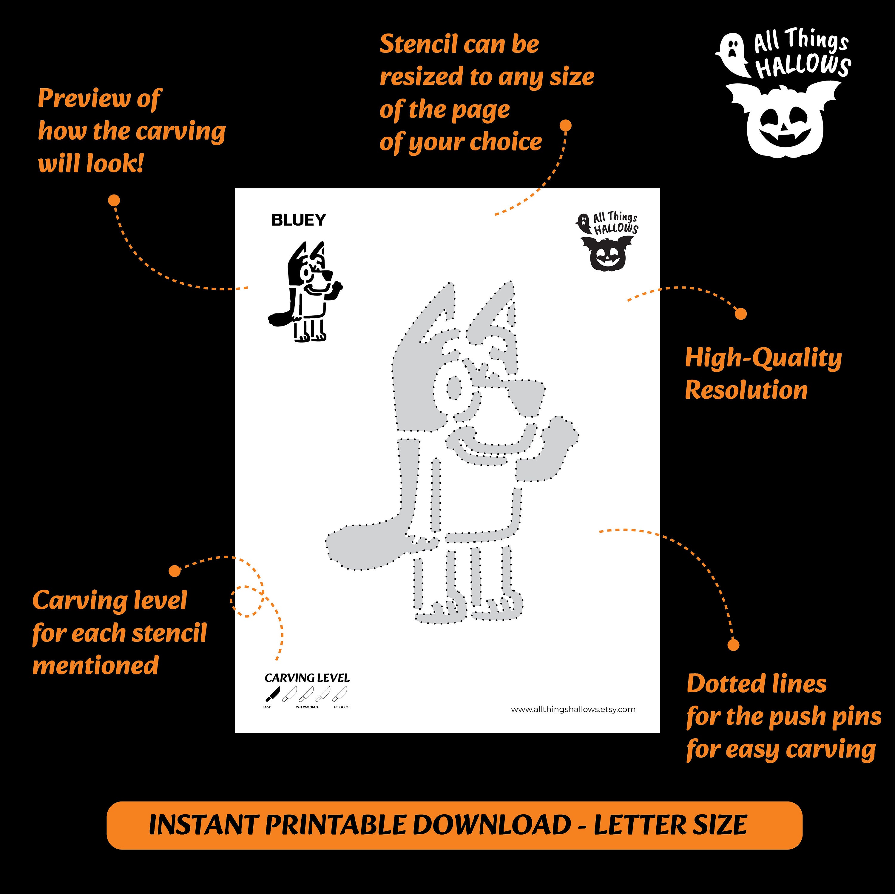 BLUEY Pumpkin Carving Stencil Template Halloween Jack O Etsy UK