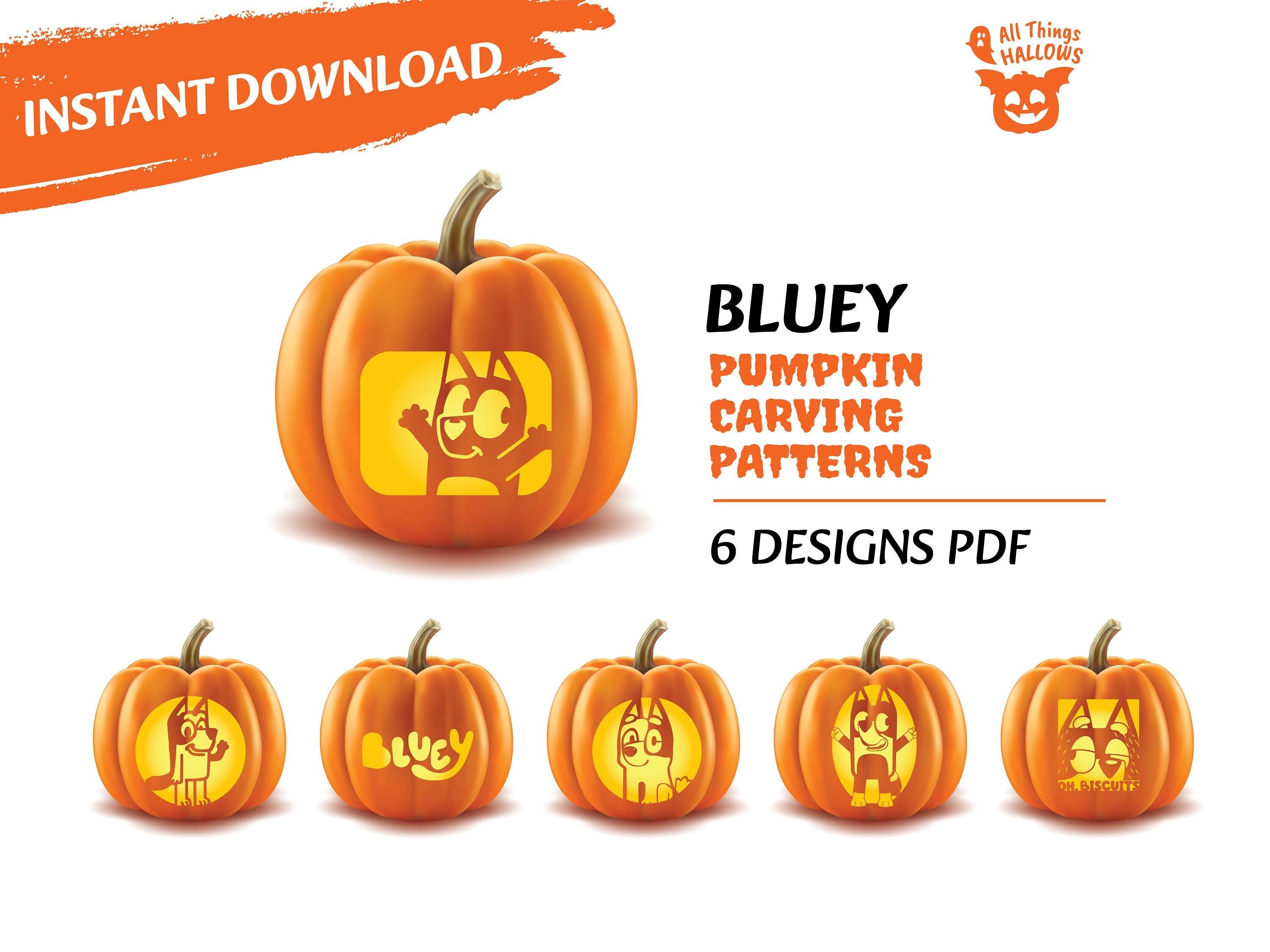 BLUEY Pumpkin Carving Stencil Template Halloween Jack O Lantern Pattern 