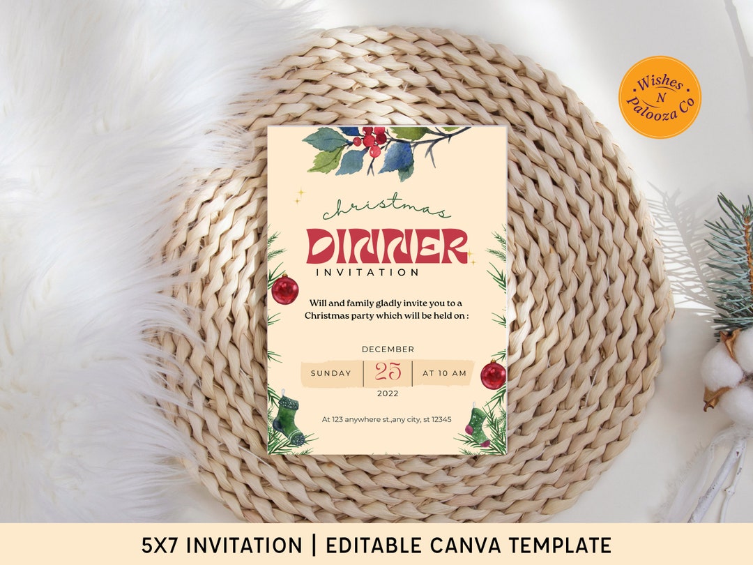 Christmas Dinner Invitation Wording Template Editable Christmas Eve