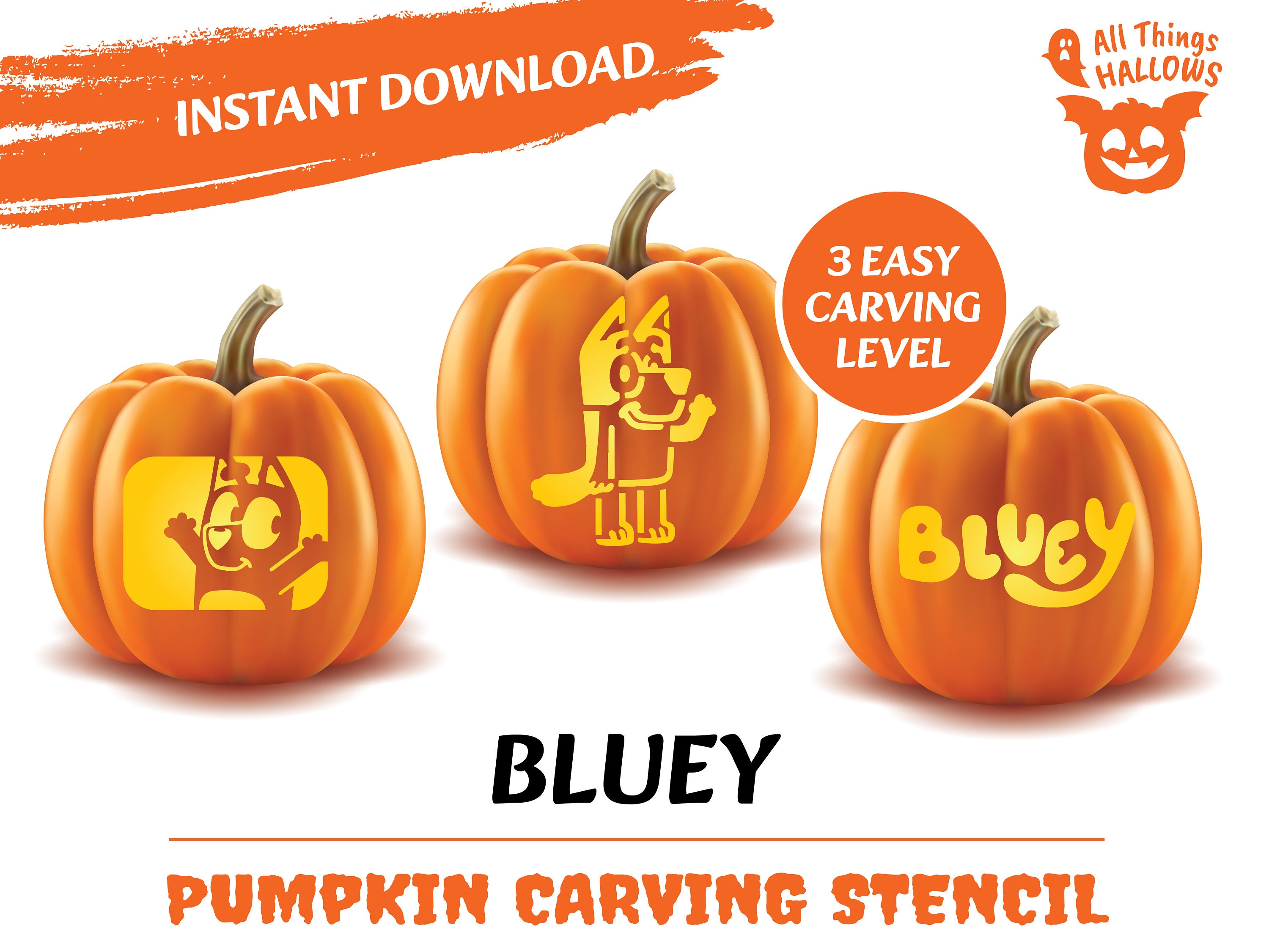 BLUEY Pumpkin Carving Stencil Template Halloween Jack O Lantern Pattern 