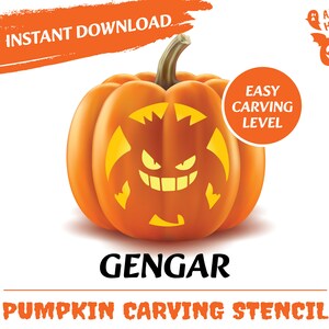GENGAR Pumpkin Carving Stencil Template Halloween Jack O Lantern ...