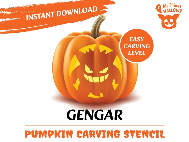 GENGAR Pumpkin Carving Stencil Template Halloween Jack O Lantern ...